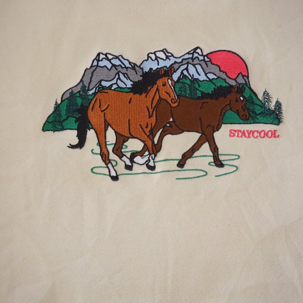 Cream Graphic Crewneck Sweatshirt with Horse Motif - Picture 8 of 11